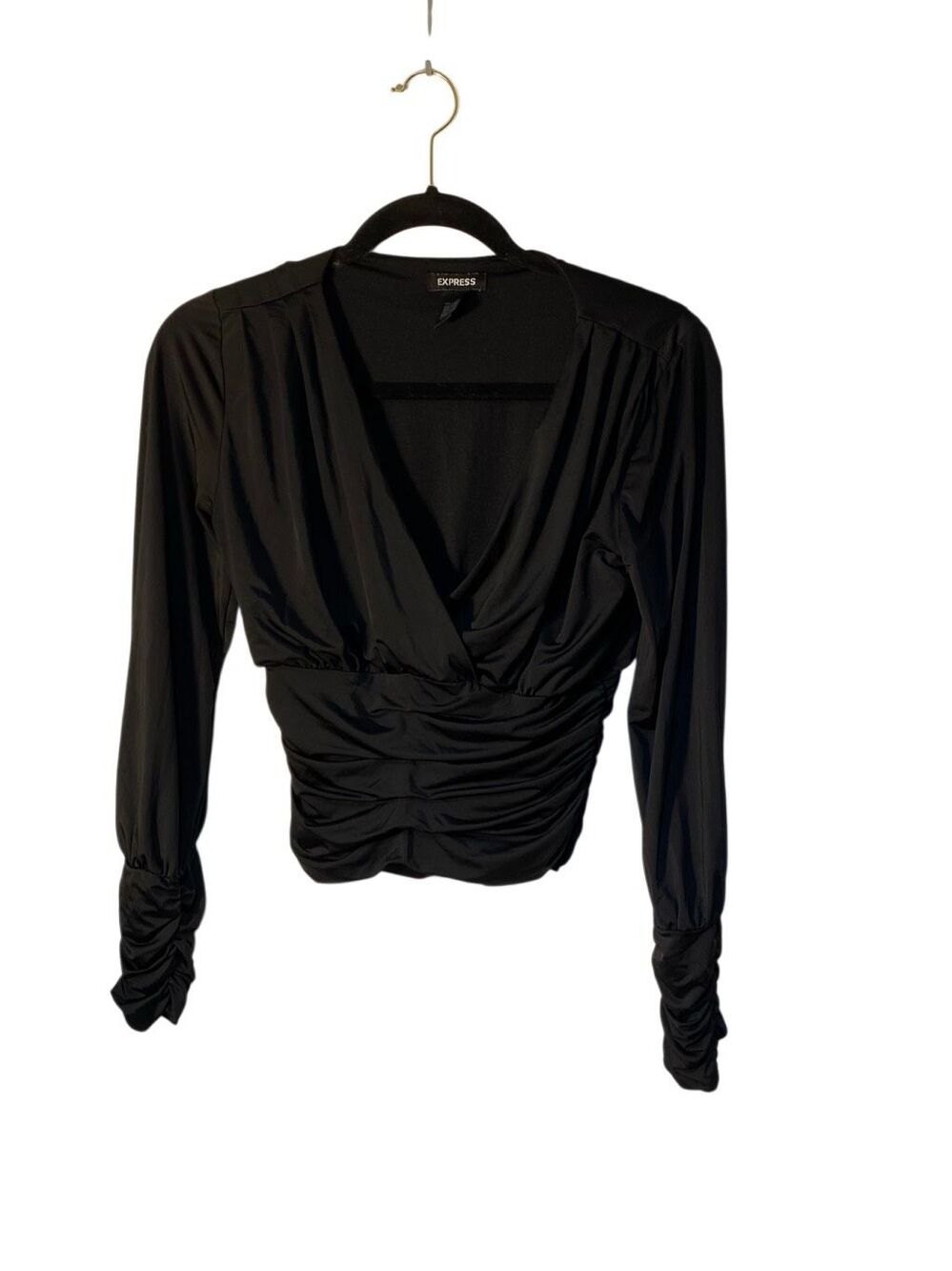 Express women’s black front, Gathered sleeve ruched top XS